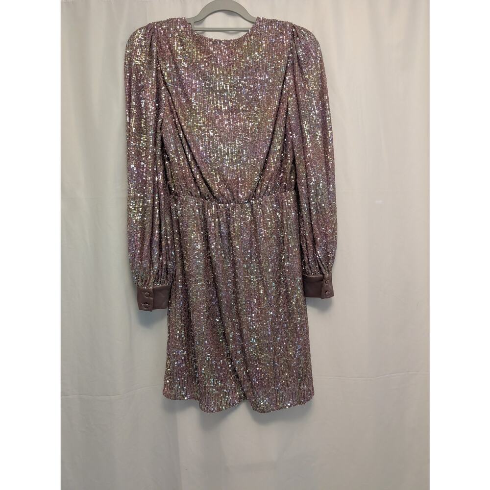 Ontwelth Women's Iridescent Sequin Mini Dress Purple Long Sleeve Size S New NWT